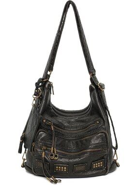 Y2K Vintage Hobo Bag for Women, Vegan Leather Shoulder Purse, Vintage Black
